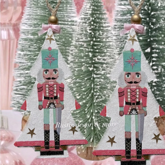 Holiday Pink Nutcracker Christmas Tree Ornaments Set of 2 - Picture 1 of 1